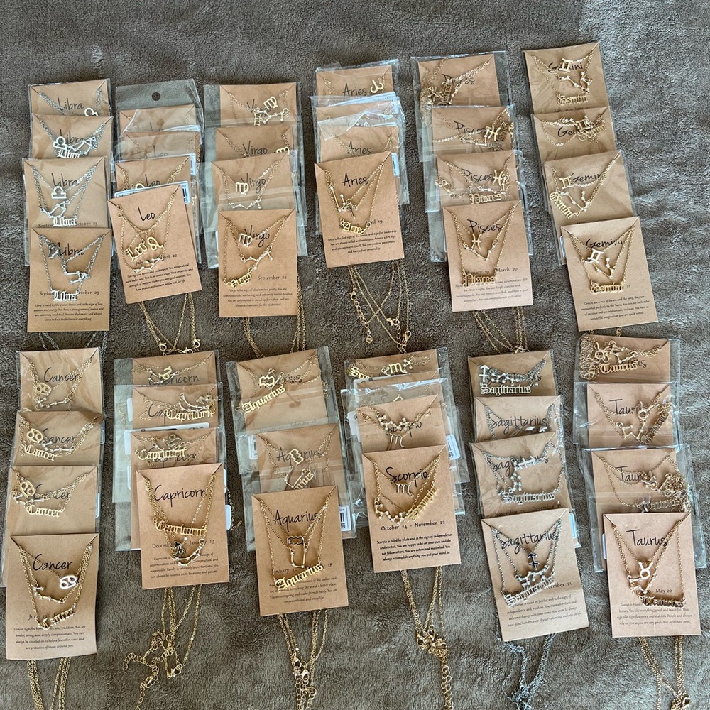 47 pcs Lot Bundle New Zodiac Sign Necklaces Silver and Gold